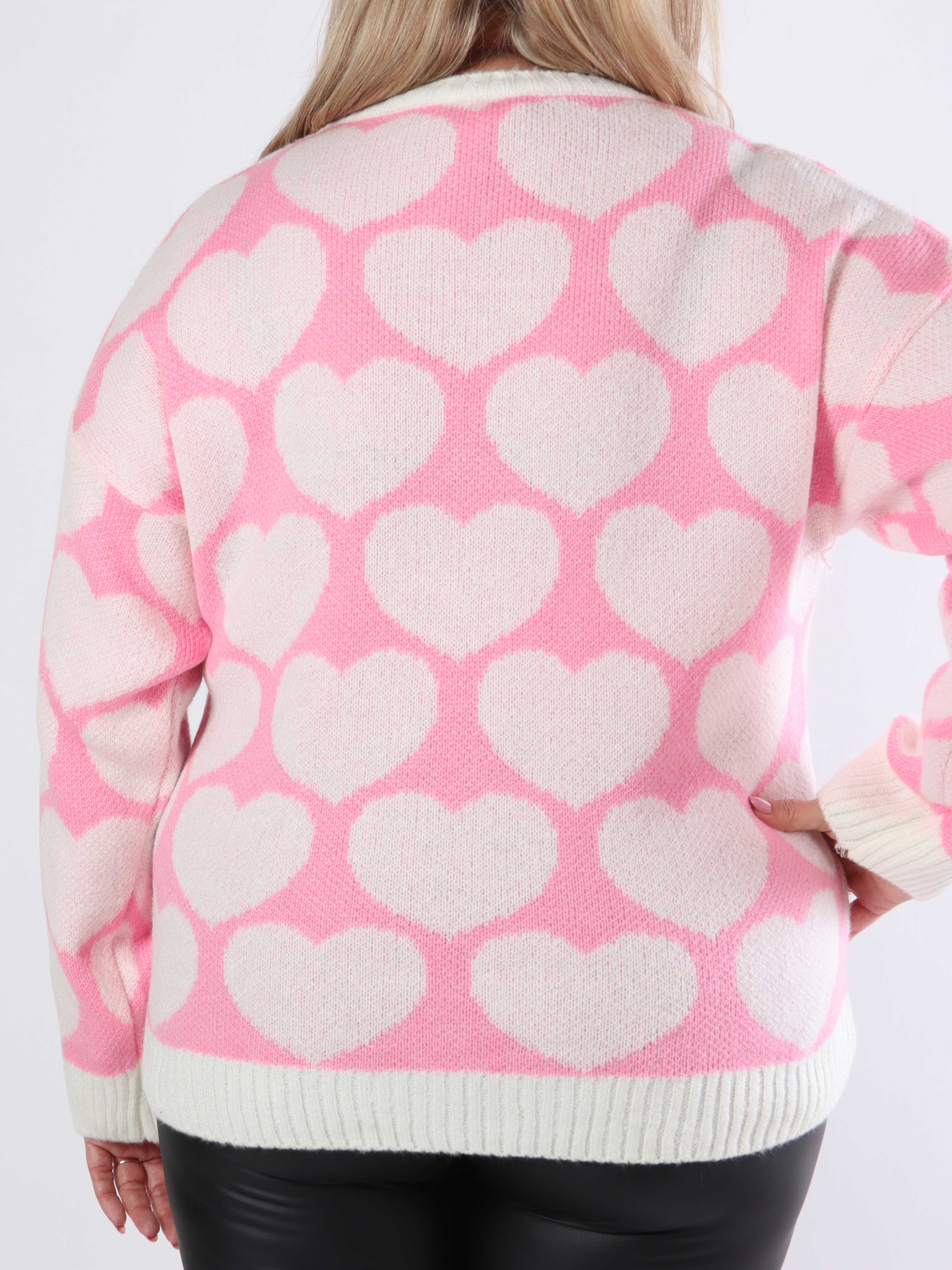 Saidy - Tyk plus size strikbluse med hjerter